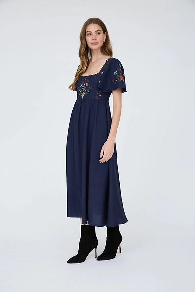 Embroidery Bell Midi Dress