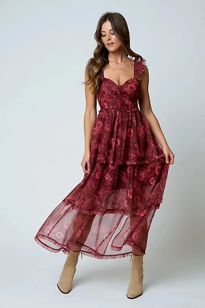 Floral Chiffon Midi Dress