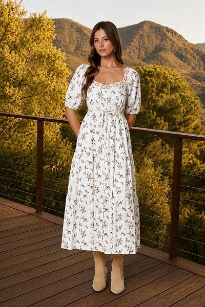 Floral Clip Dot Lace Midi Dress