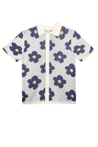Floral Crochet Button Up Shirt