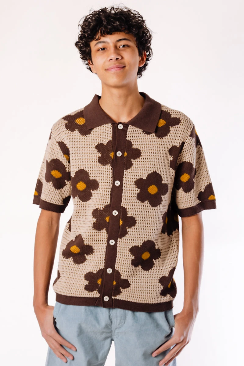 Floral Crochet Button Up Shirt