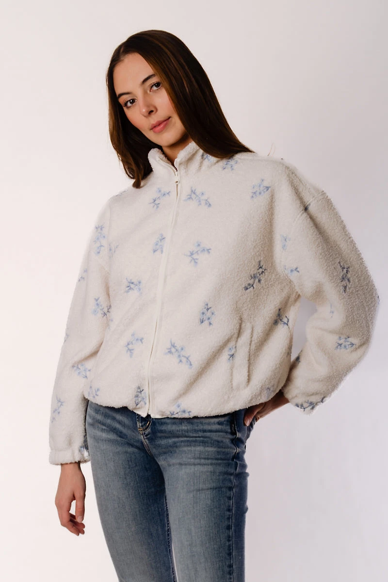 Floral Embroidered Sherpa Jacket