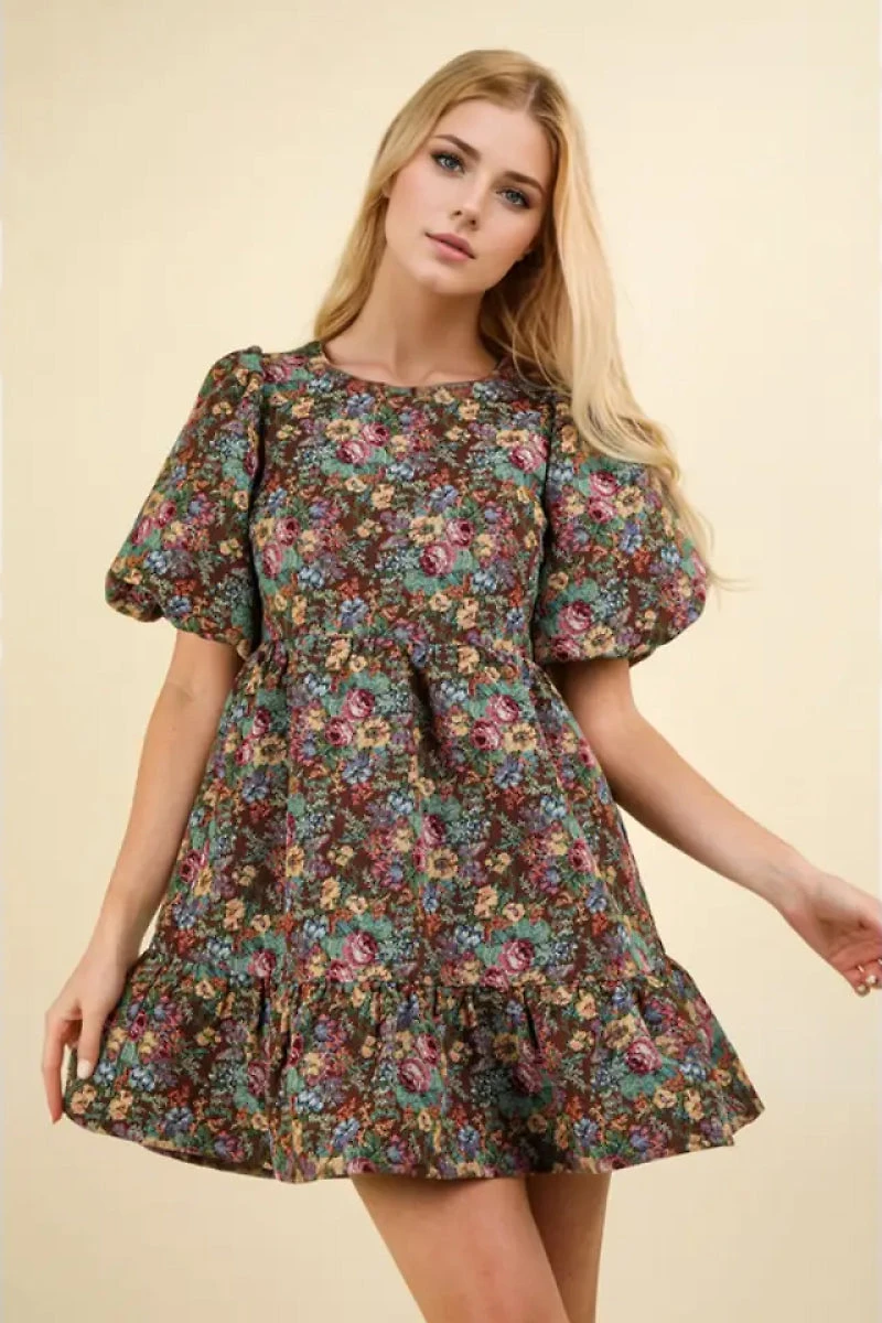 Floral Jacquard Mini Dress