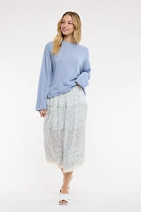 Floral Lace Trim Midi Skirt