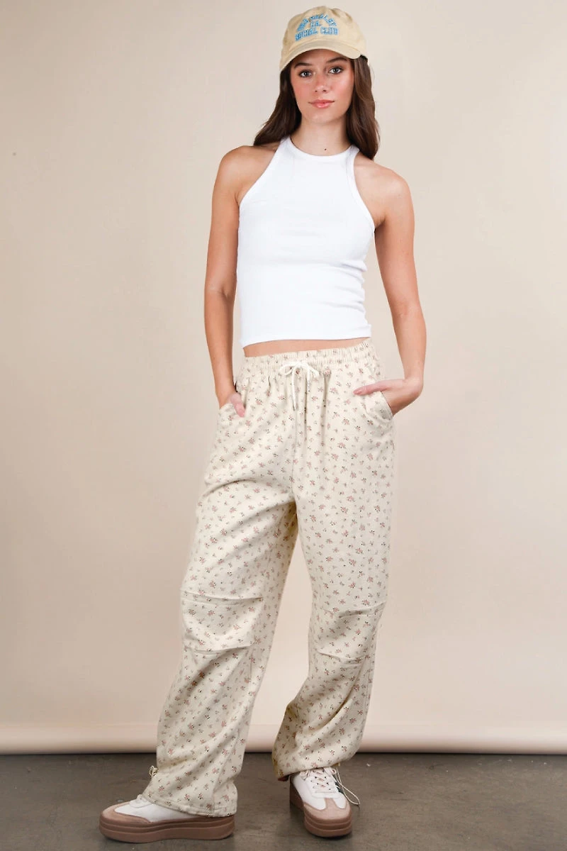 Floral Linen Parachute Pants