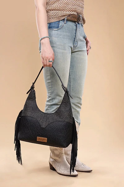 Fringe Floral Tooled Hobo
