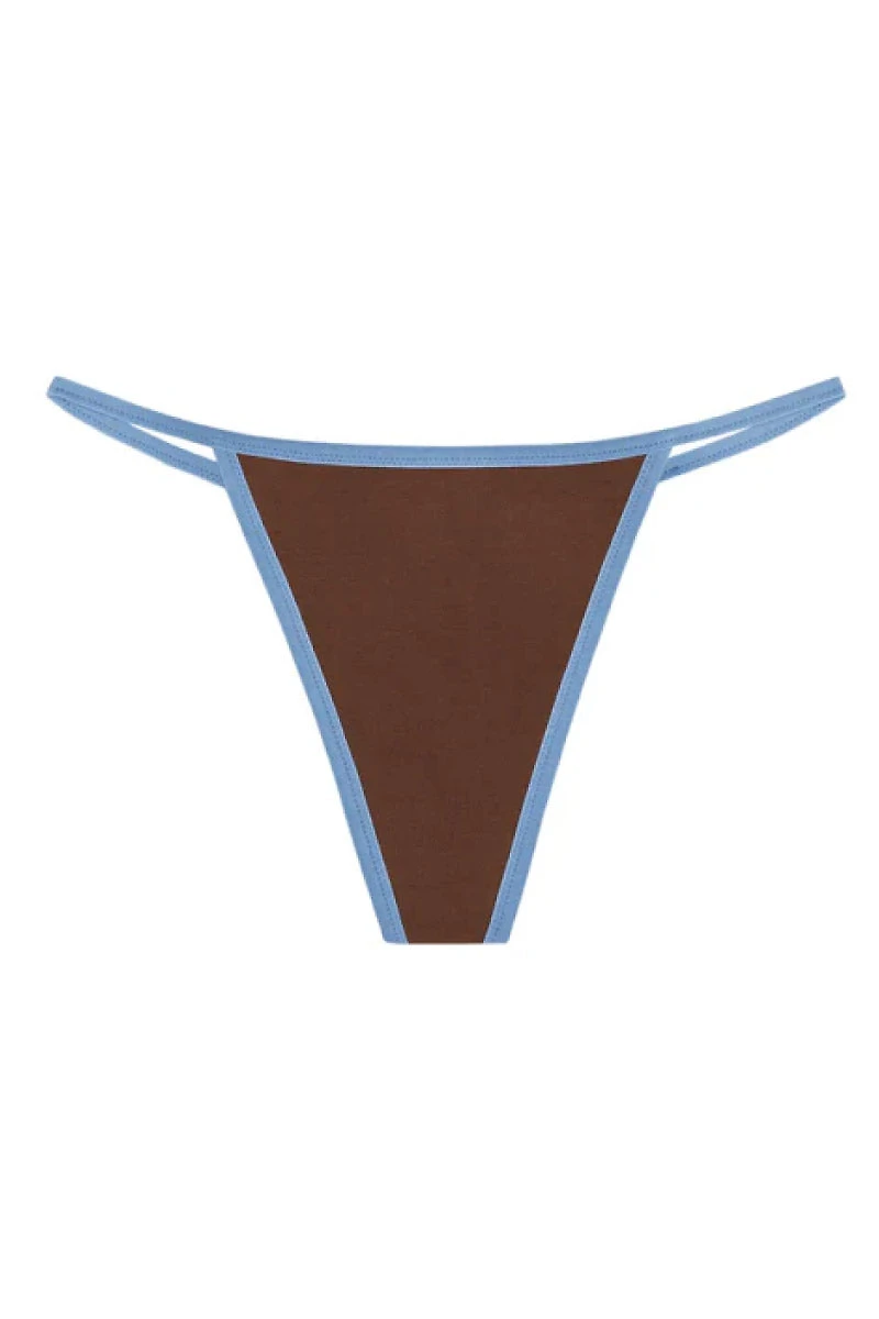 High Rise String Thong - Brown / Sky Blue