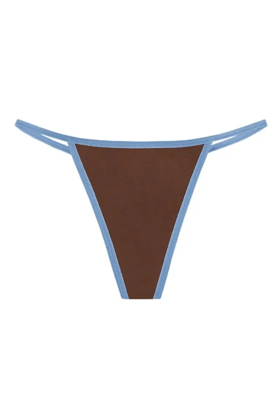 High Rise String Thong - Brown / Sky Blue