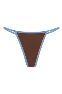High Rise String Thong - Brown / Sky Blue