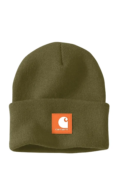 Knit Rubber Patch Beanie - Dark Bronzed Green