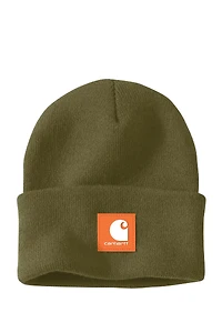 Knit Rubber Patch Beanie - Dark Bronzed Green