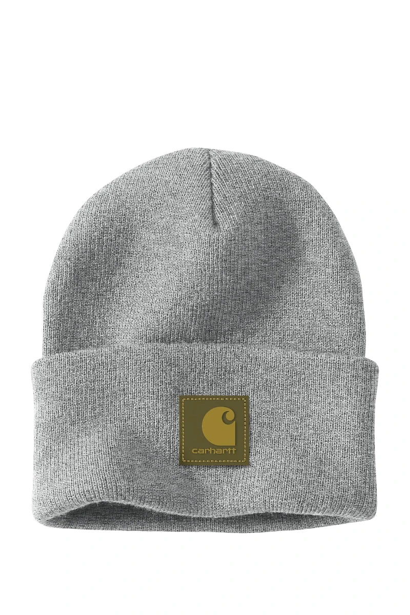 Knit Rubber Patch Beanie - Heather Gray