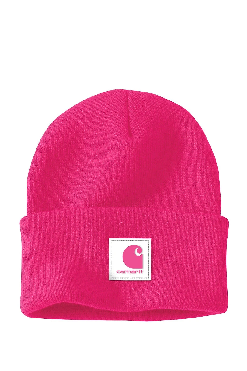 Knit Rubber Patch Beanie - Pink Glow