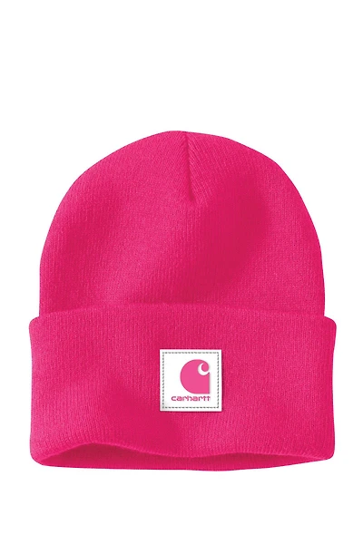 Knit Rubber Patch Beanie - Pink Glow