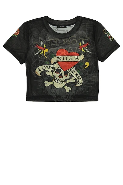 LKS Skull Power Mesh Baby Tee