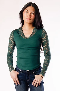 Lace Trim V-Neck Top
