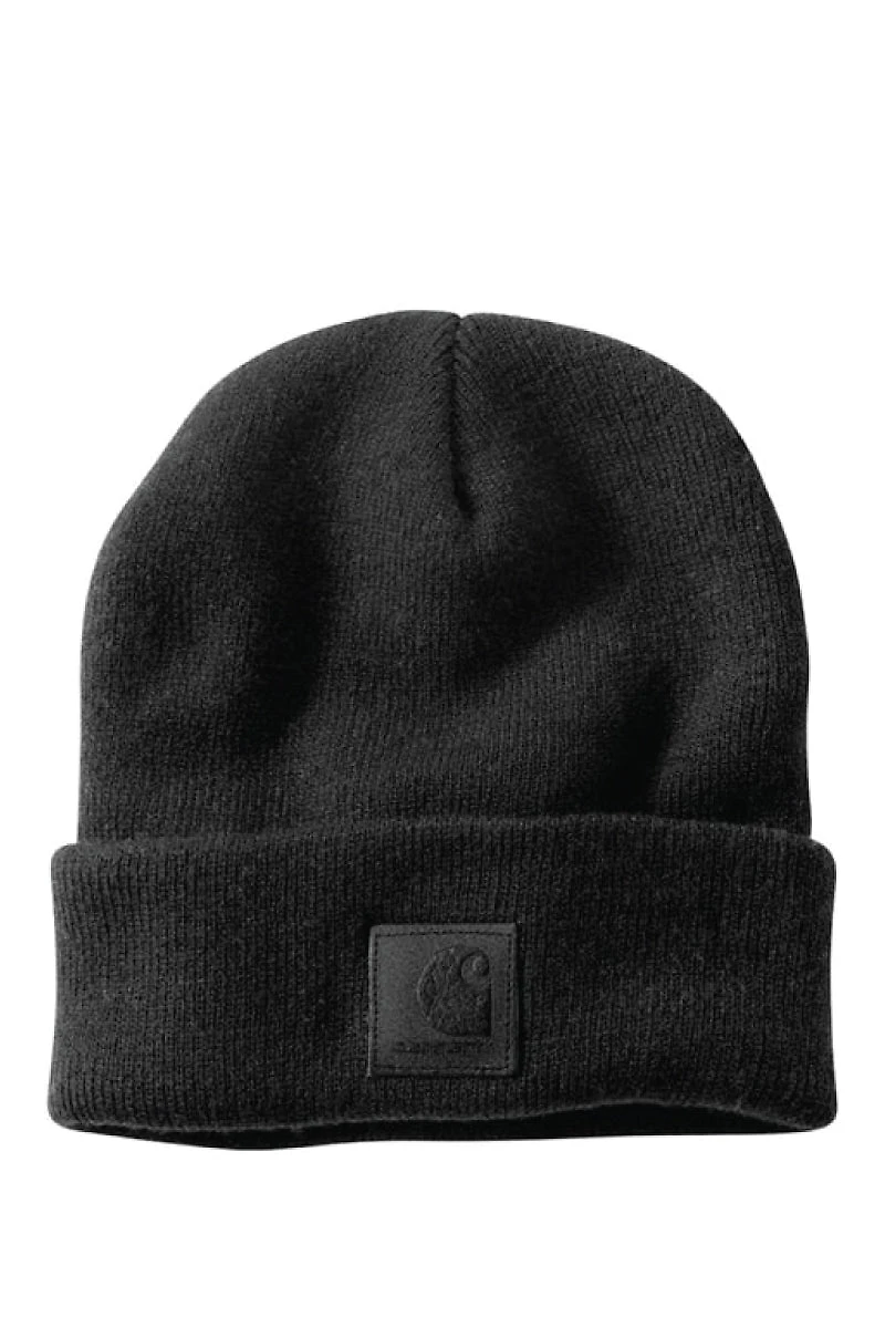 Leatherette Watch Cap Beanie - Black