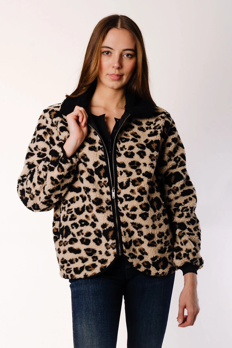 Leopard Sherpa Zip Jacket