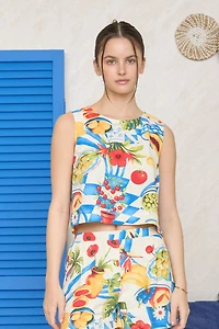 Linen Tropical Picnic Top