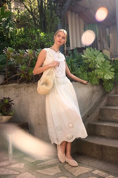 Nautical Eyelet Midi Skirt