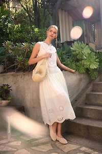 Nautical Eyelet Midi Skirt