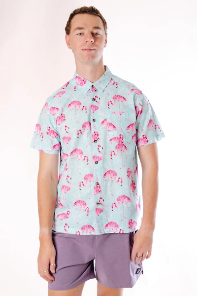 Pink & Feathered Short Sleeve Shirt