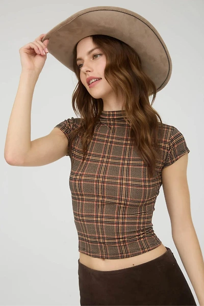 Plaid Mock Neck Crop Top