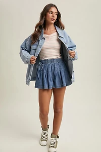 Pleated Denim Shorts
