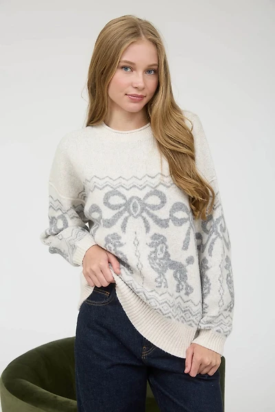 Poodle & Bow Jacquard Sweater