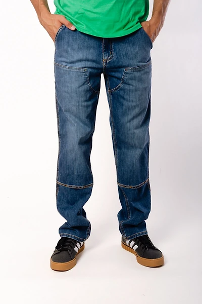 Relaxed Straight Double Denim Pants