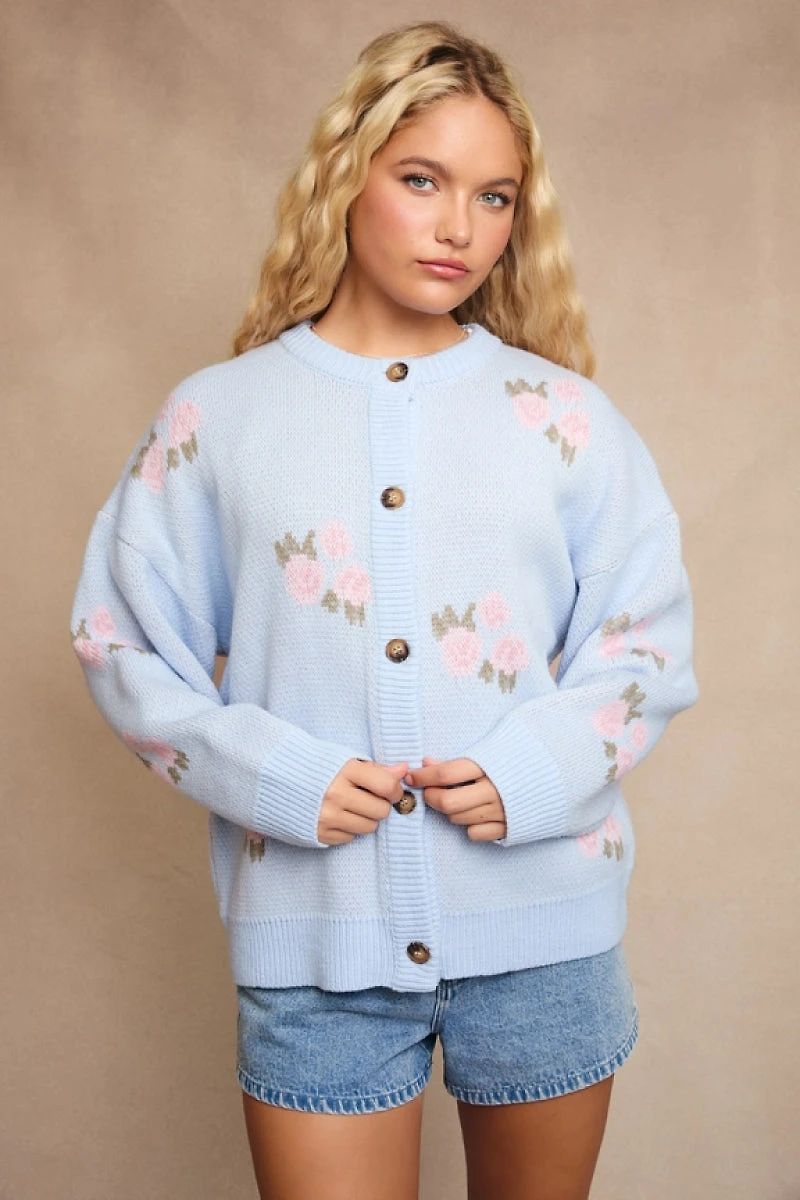 Roses Button-Up Cardigan