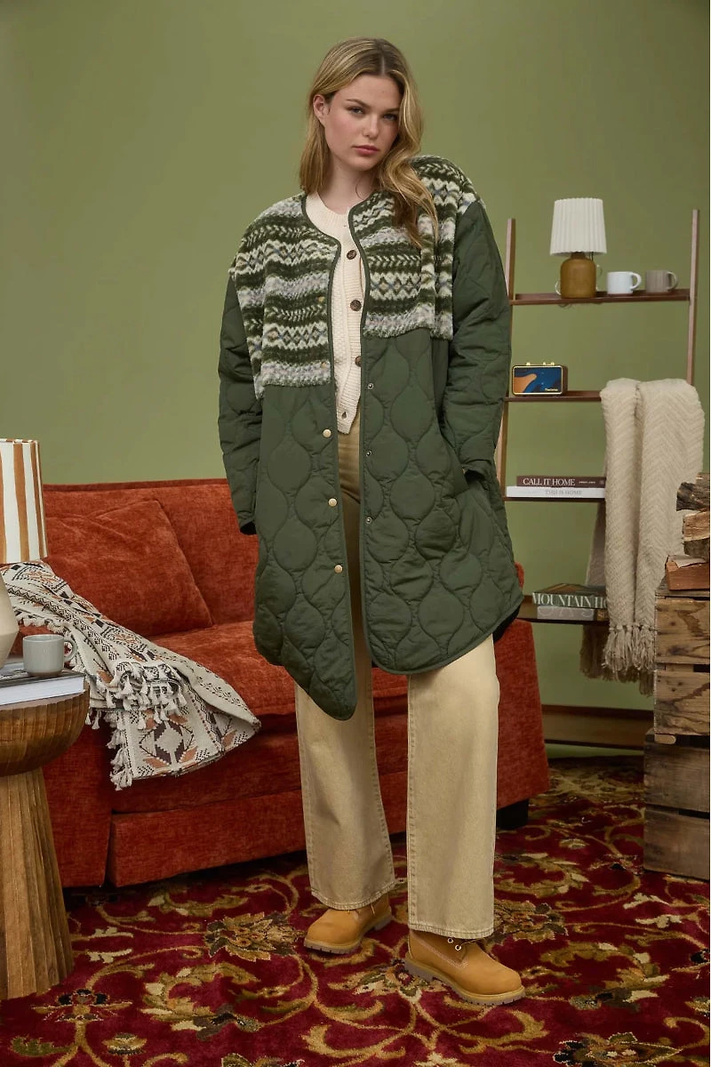 Sherpa Detail Quilted Puffer