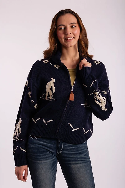 Ski Pattern Zip-Up Cardi