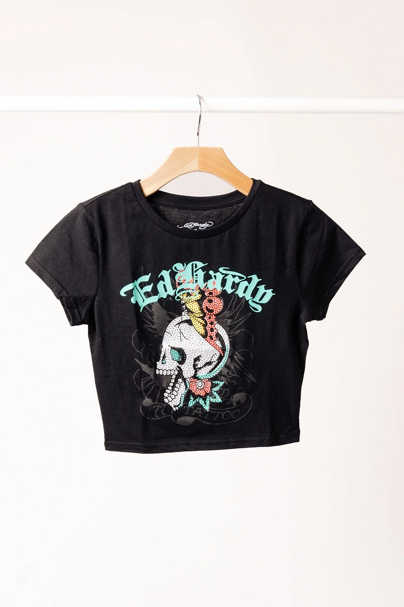 Skull Butterfly Rhinestone Baby Tee