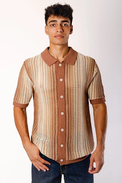 Stripe Crochet Button Up Shirt