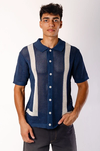 Stripe Crochet Button Up Shirt