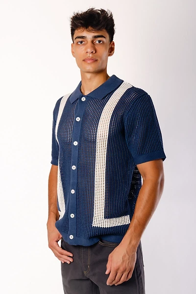Stripe Crochet Button Up Shirt