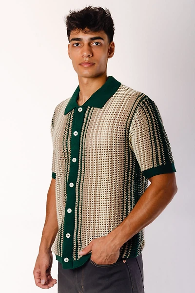 Stripe Crochet Button Up Shirt