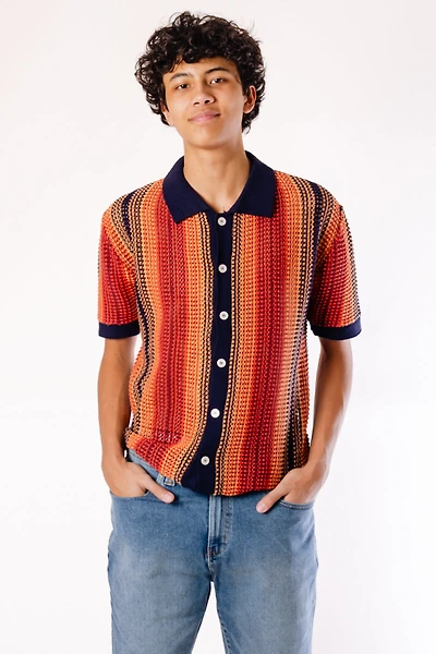 Stripe Crochet Button Up Shirt