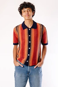 Stripe Crochet Button Up Shirt