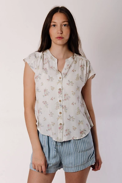 Stripe Floral Button Blouse