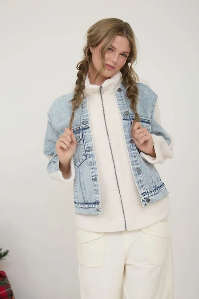 Teddy Denim Zip-Up Jacket