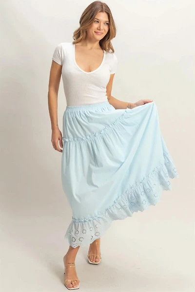 Tiered Eyelet Maxi Skirt