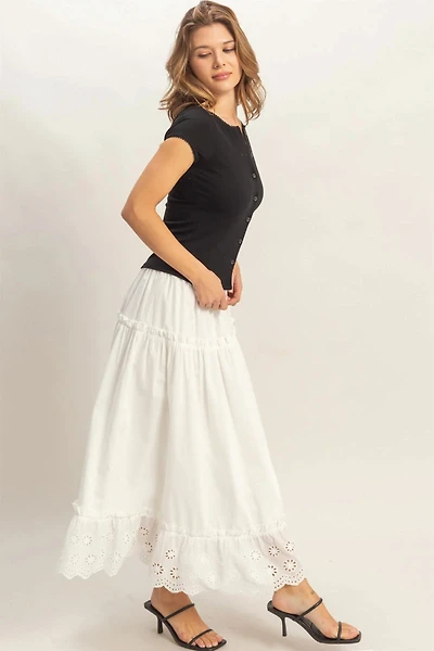 Tiered Eyelet Maxi Skirt