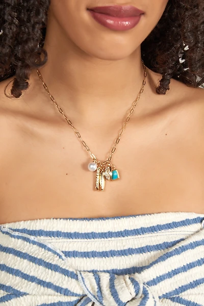 Gold Necklace with Chic Multi Charms - C1203 - FINAL SALE