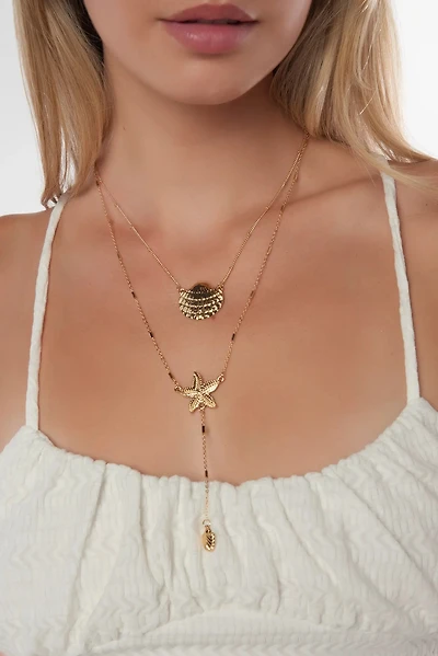 Collier doré à coquillage et étoile de mer - C1220 - VENTE FINALE
