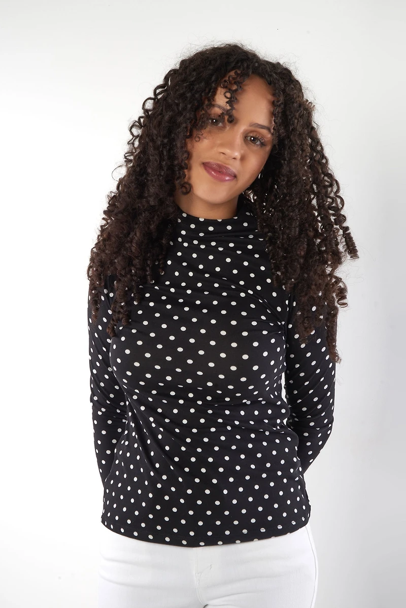 Haut à Pois Col Montant Élégant - RIMMA-DOT009 (R-A9)