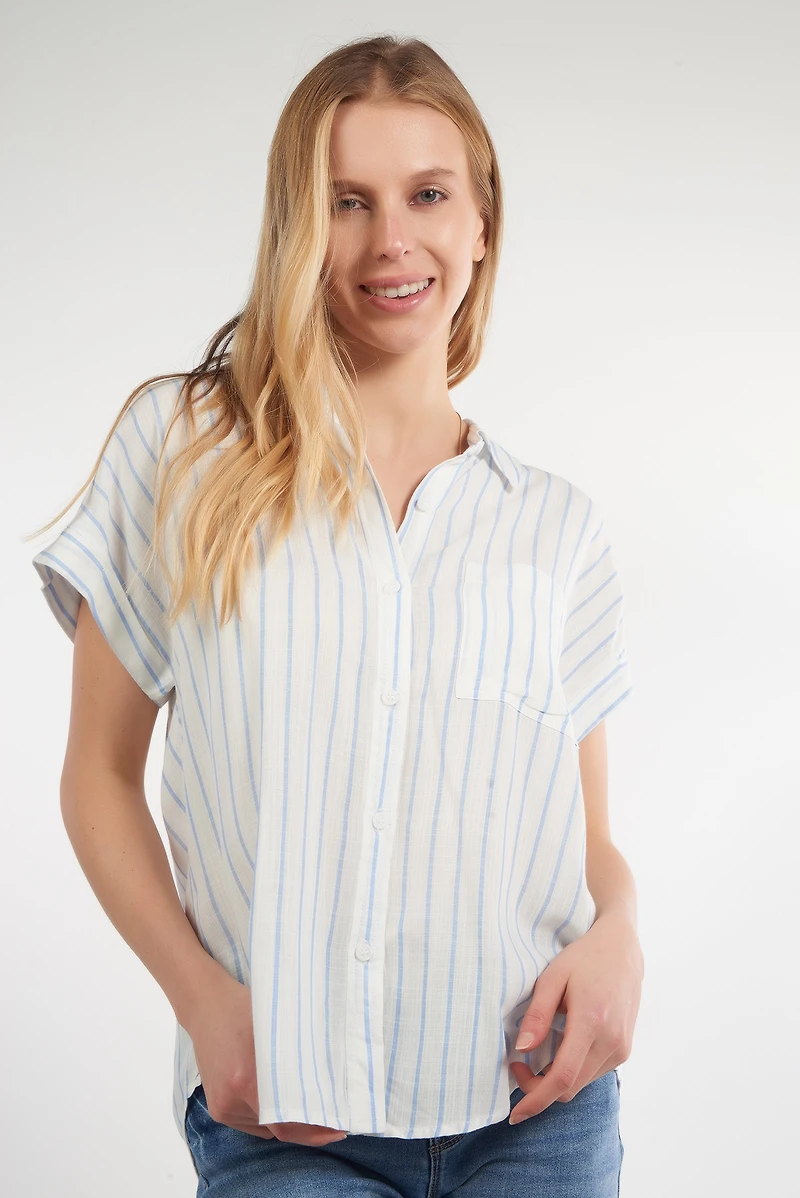 Blouse rayée à manches courtes - 19579 (E-A10)