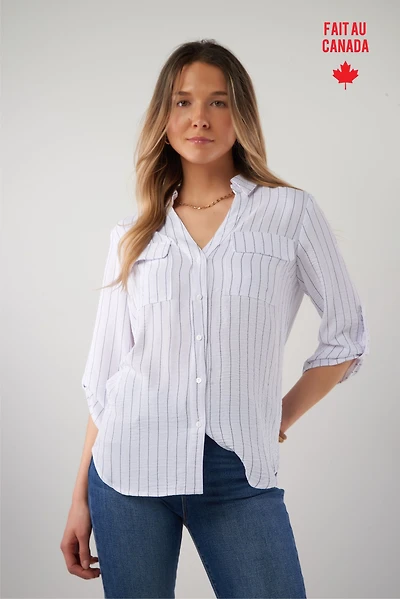 Striped three-quarter sleeve blouse - PINOT-808 (R-B3)