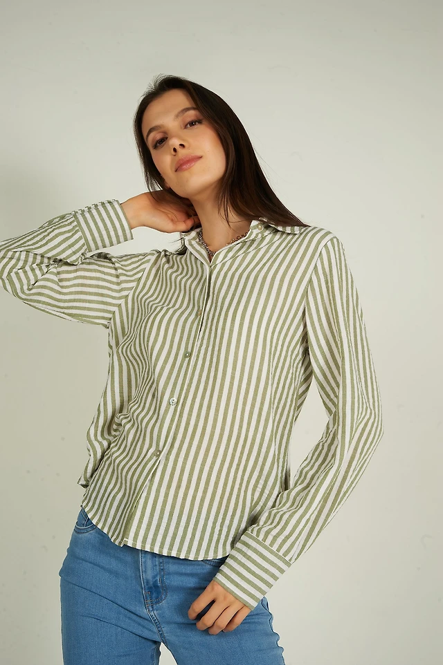 Chemise Zara Rayée Verte/blanche/noire - Taille S, Manches Courtes, Coupe Décontractée